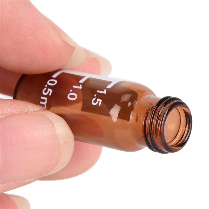 5 pc monsterflesjes 2ml flessen, bruine plastic deksel, gegradueerde ronde glazen reagensfles, blauwe schroefdop, schroefdeksel, gegradueerde dop