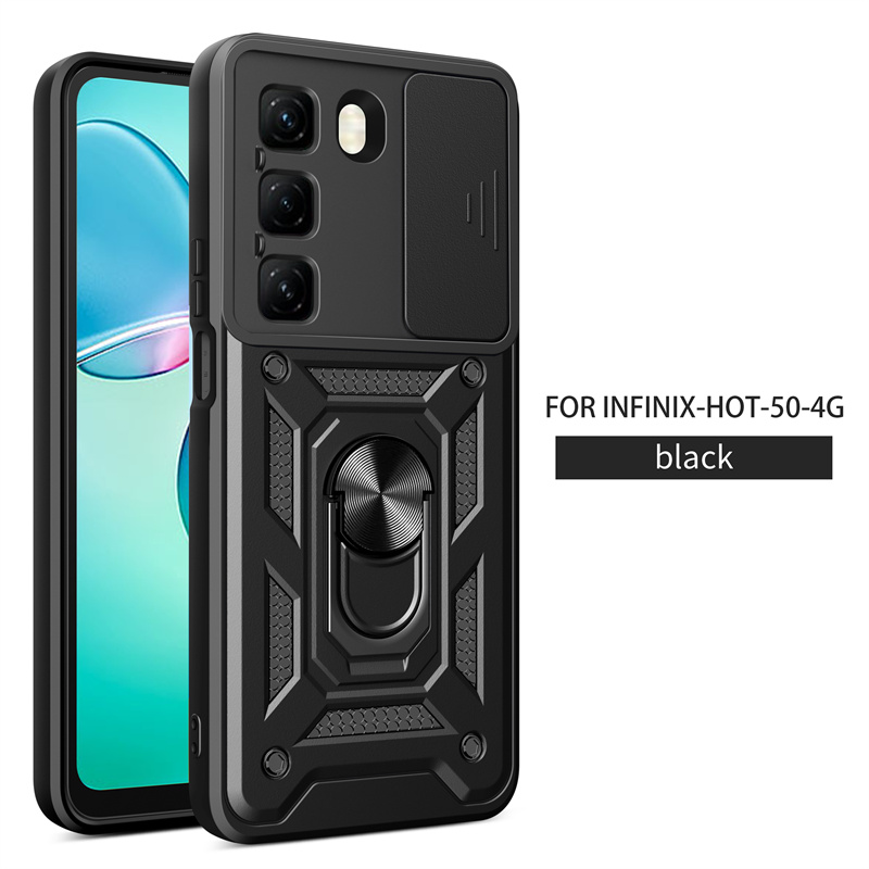 For Infinix 50 4G Case Shockproof Armor Slide Lens Protect Phone Case for Infinix Hot50 4G 6.78" Magnetic Holder Ring Cover