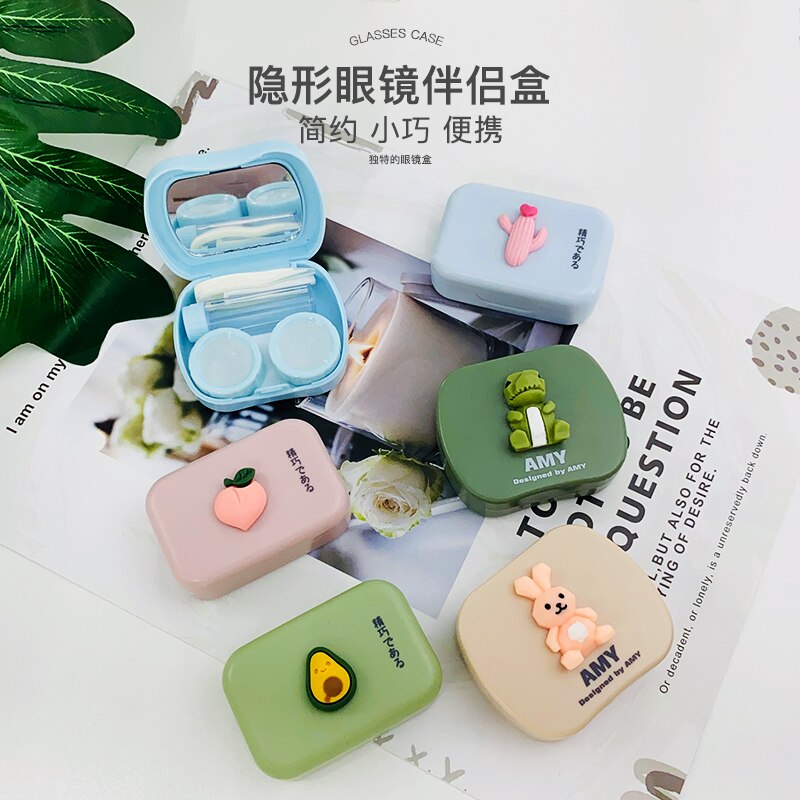 ovolook Cartoon Cosmetic Travel box Storage Holder Contact lens pop case with mirror contact lens case Eyewear