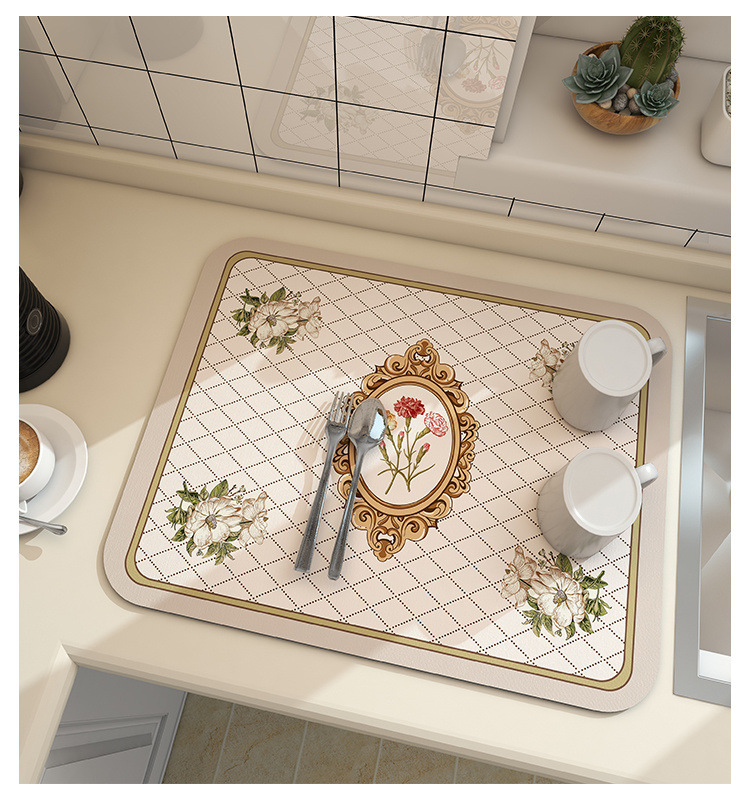 Grand tapis de cuisine Super absorbant, tapis de vidange de plat à café, tapis de séchage, tapis de vidange de salle de bains à séchage rapide, napperon de robinet de cuisine: XL / WHITE