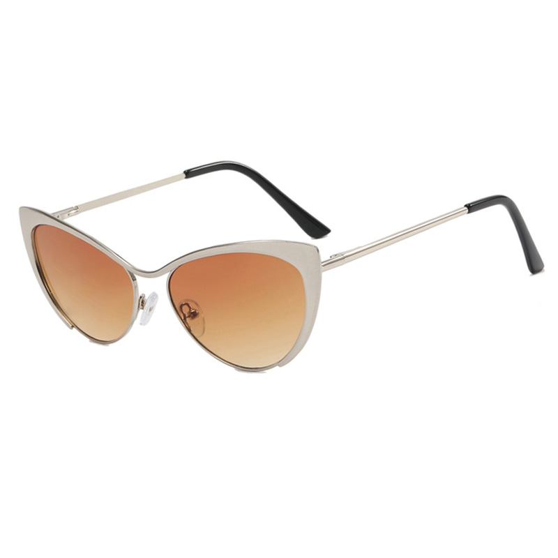Shauna Anti-Blauw Licht Mode Vrouwen Cat Eye Optische Brilmonturen Lente Hinger Metalen Gradiënt Zonnebril UV400: Zilver