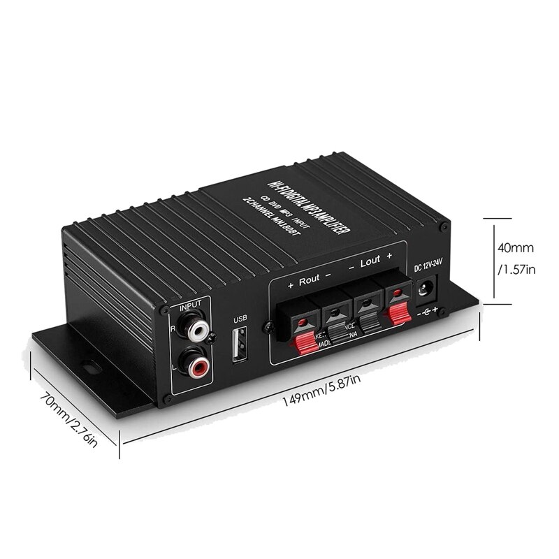 Mini Bluetooth Audio Amplifier Receiver Stereo Power Amp Remote USB Music Player