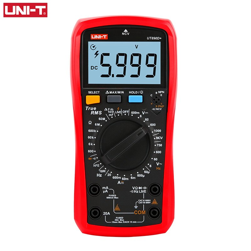 UNI-T UNI T Digital Multimeter True RMS UT890C UT890D+ Manual Range AC DC Frequency Capacitance Temperature Tester Backlight