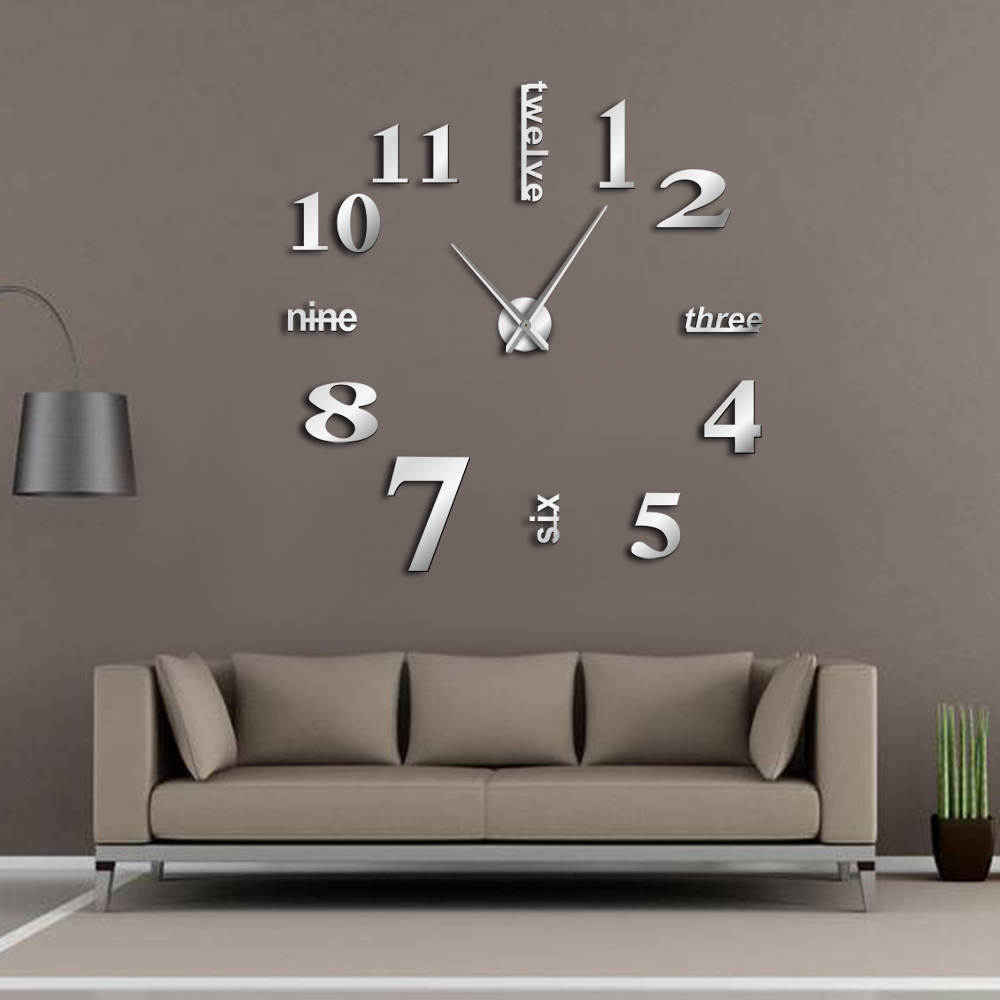 Decoratieve Klok Horloge Moderne Diy Mute Wandklok Home Decor Office 3D Spiegel Oppervlak Muursticker Klokken Giant Frameloze