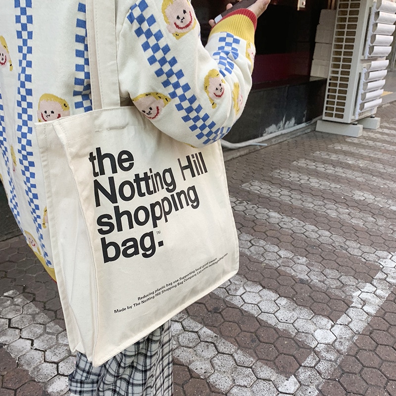 Tote gjenbrukbare dagligvarer shopper poser for kvinner lerret shopping bag notting hill books bag kvinnelig bomullsklut skulderveske