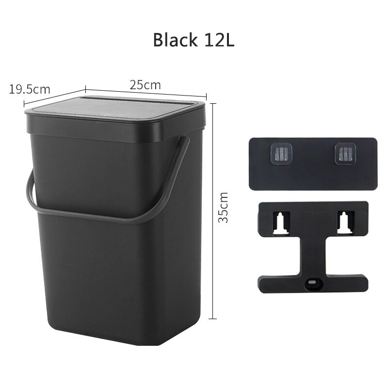 Kitchen Rubbish Bin Wall Mounted Trash Can Home Kitchen Cabinet Door Hanging Trash Garbage Bin Can Rubbish Container Trash Can: Black 7L