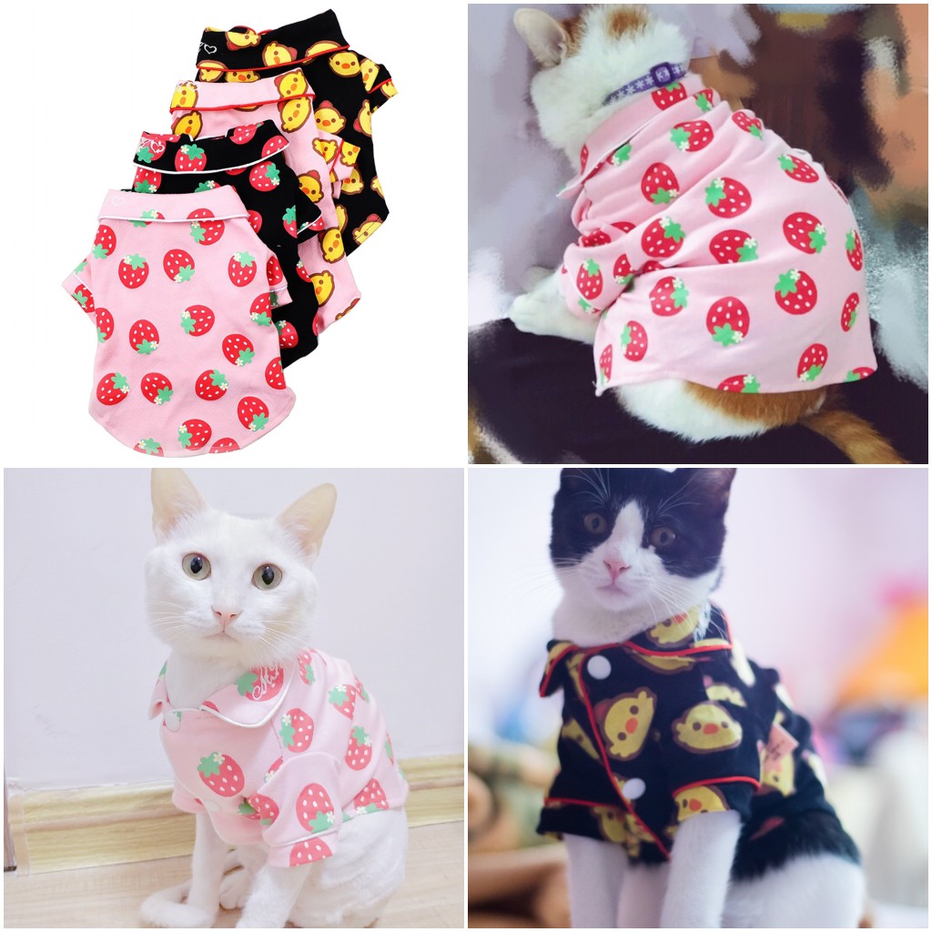 Pet Cat Clothes Mascotas Costume Halloween Soft Cute Chick Strawberry Cat Homewear Cat Coat Apparel Pet Outfit XS S M L XL