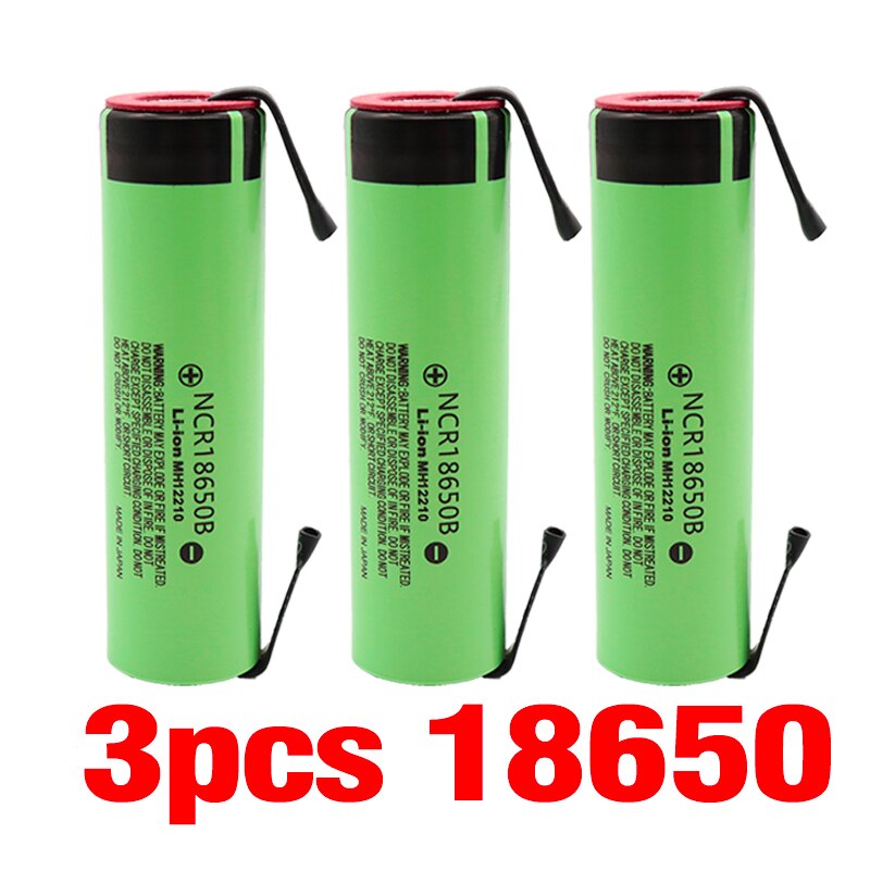 Original 3.7v 3400 mah 18650 battery Rechargeable Lithium Battery NCR18650B Suitable for battery DIY Nickel: 3pcs