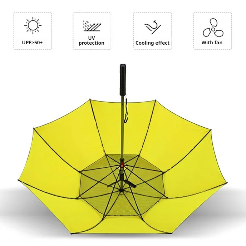 Koelende parasol met ventilator, zonnige regen, UV-beschermingsparaplu voor tweeërlei gebruik. Elektrische vinylparaplu