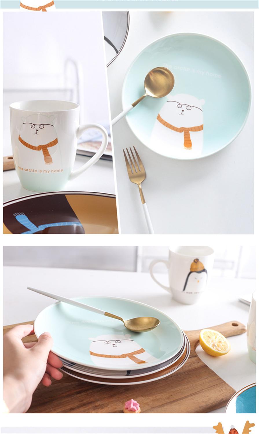 Cartoon cute ceramic cutlery children's dinner plate steak plate breakfast plate dessert plate and cup