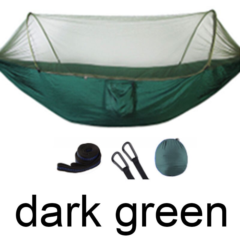 Utendørs myggnett fallskjerm hengekøye telt bærbar campinghage hengende soveseng høystyrke sovehuske 250 x 120cm: Mørk grønn