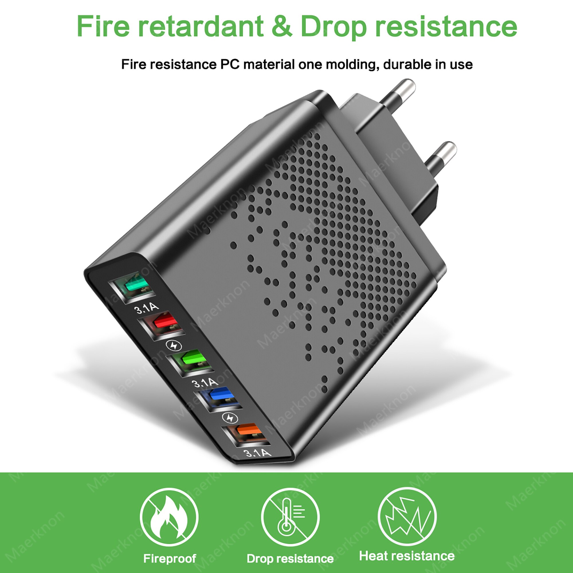 Chargeur USB 48W 5 Ports Charge rapide 3.0 4.0 Adaptateur de prise EU / US pour iPhone Xiaomi Android Chargeur mural Charge rapide Chargeur de téléphone