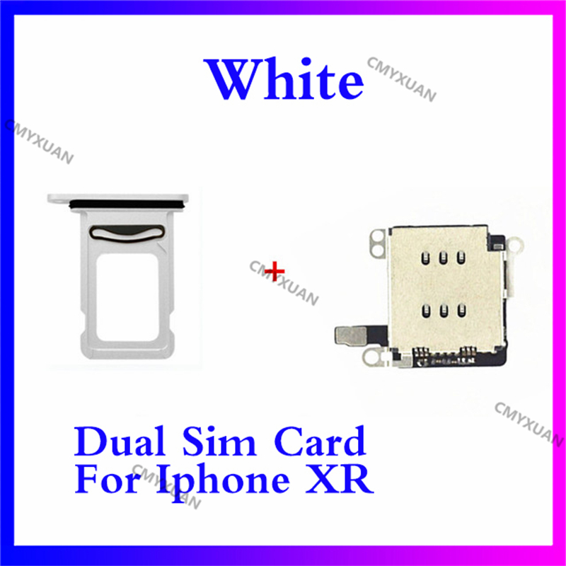 Lector de tarjeta SIM Dual para iPhone XR, cable flexible + bandeja de tarjeta SIM, adaptador de ranura, piezas de repuesto: White XR dual card
