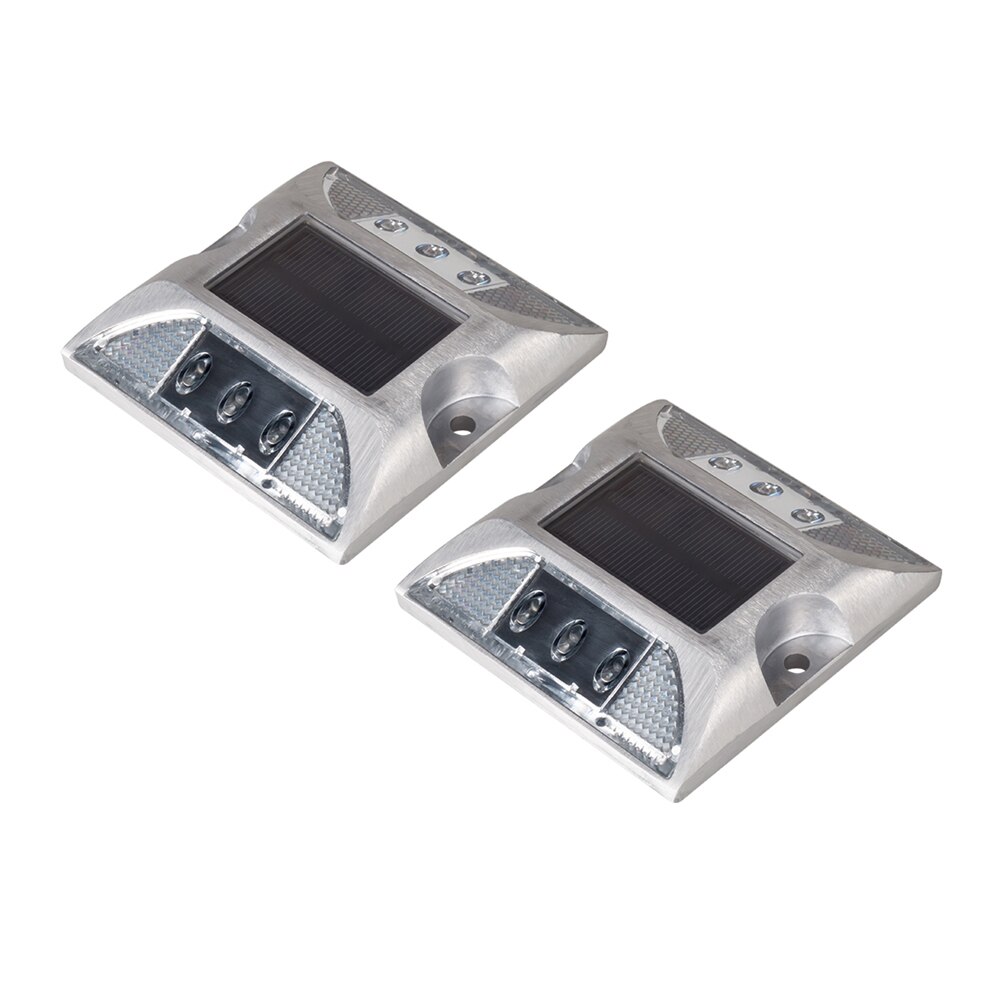 2pcs Waterproof Aluminum Outdoor Solar Powered Road Stud Light Reflective Warning Double-sided 6LED Induction Ground Path Lamp: White