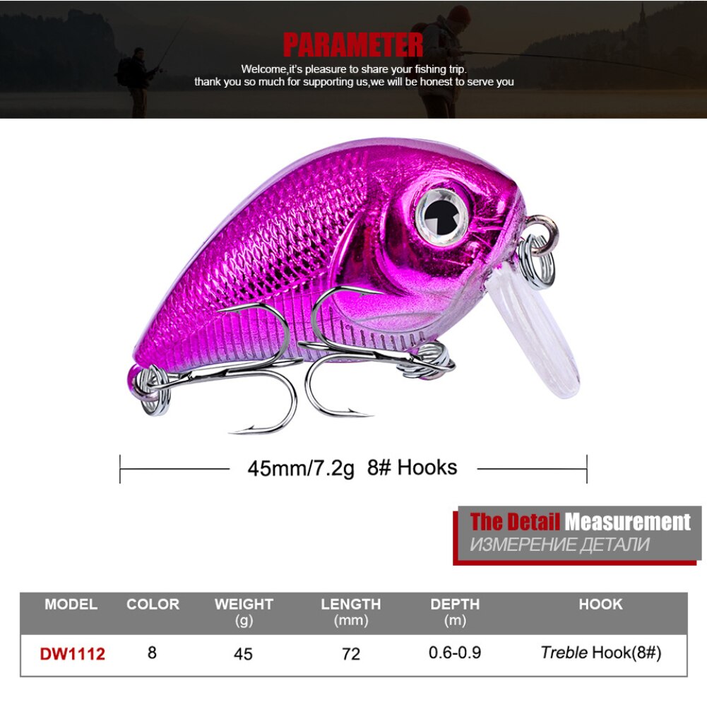 1pc 45mm/7.2g veelkleurige crank vishaak leuke vorm vishaak cirkelhaak 3d ogen met twee drievoudige haak vishaak