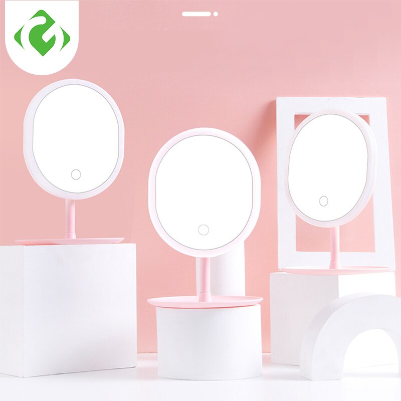 Espejo de maquillaje Circular con luz LED portátil, iluminación compacta con sensor de viaje, inalámbrico, carga USB, atenuador táctil