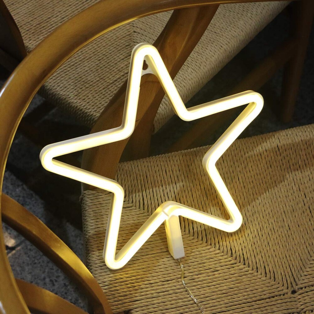 Star Neon Light Signs Warm White Neon Wall Light up Sign Art Decor for Home Kids Bedroom Birthday Party USB or Battery Operated