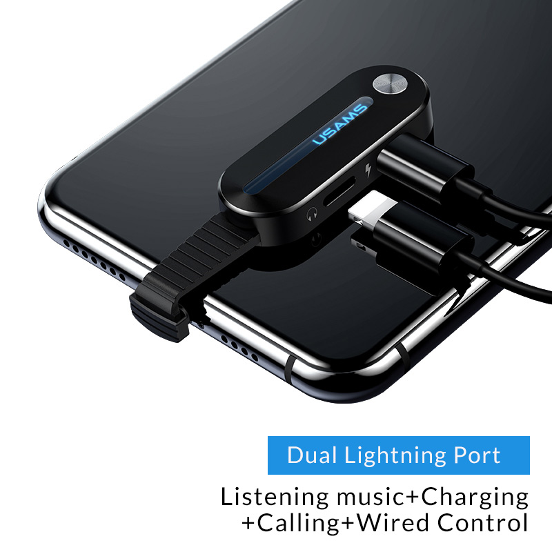 Usams Dual Verlichting Adapter 2 In 1 Audio 2A Opladen Voor Iphone X Xs 7 8 Adapter Voor Lightning 3.5mm Aux Otg Adapter: Dual Lighting