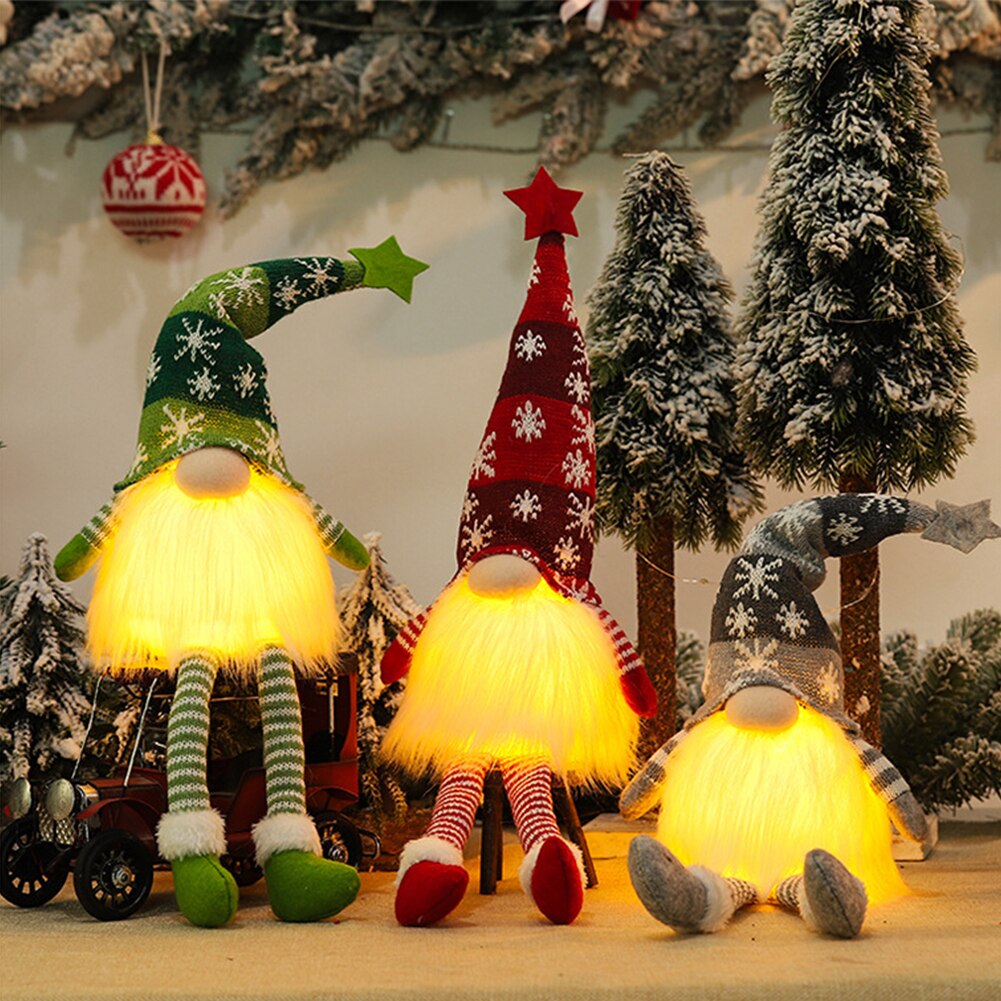 Leuchtende, gesichtslose weihnachtswichtel-puppe mit licht, baumanhänger, zwergen-weihnachtsdekoration, schmuckstück
