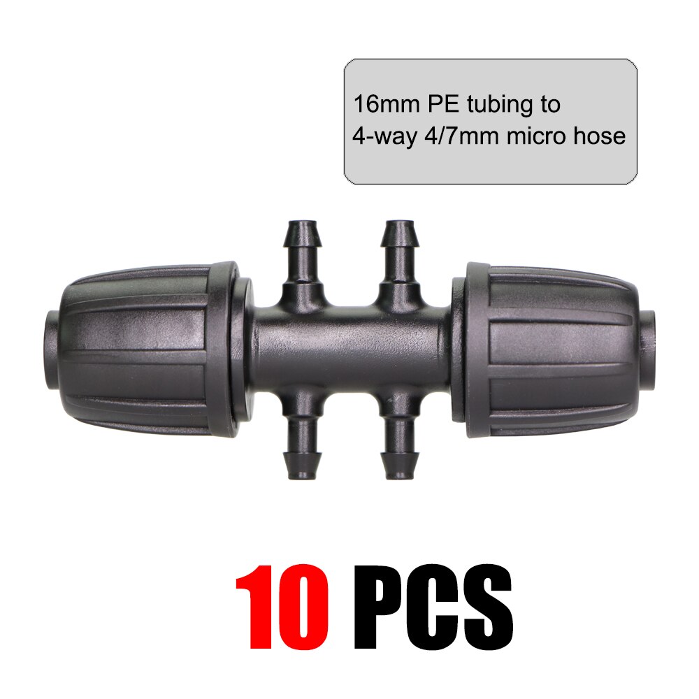 MUCIAKIE-conector de tubería de 16mm a 4/7mm, adaptador de agua de riego de jardín, 6 vías, tubo de polietileno a juntas de conector de micromanguera de 1/4 pulgadas: 10PCS