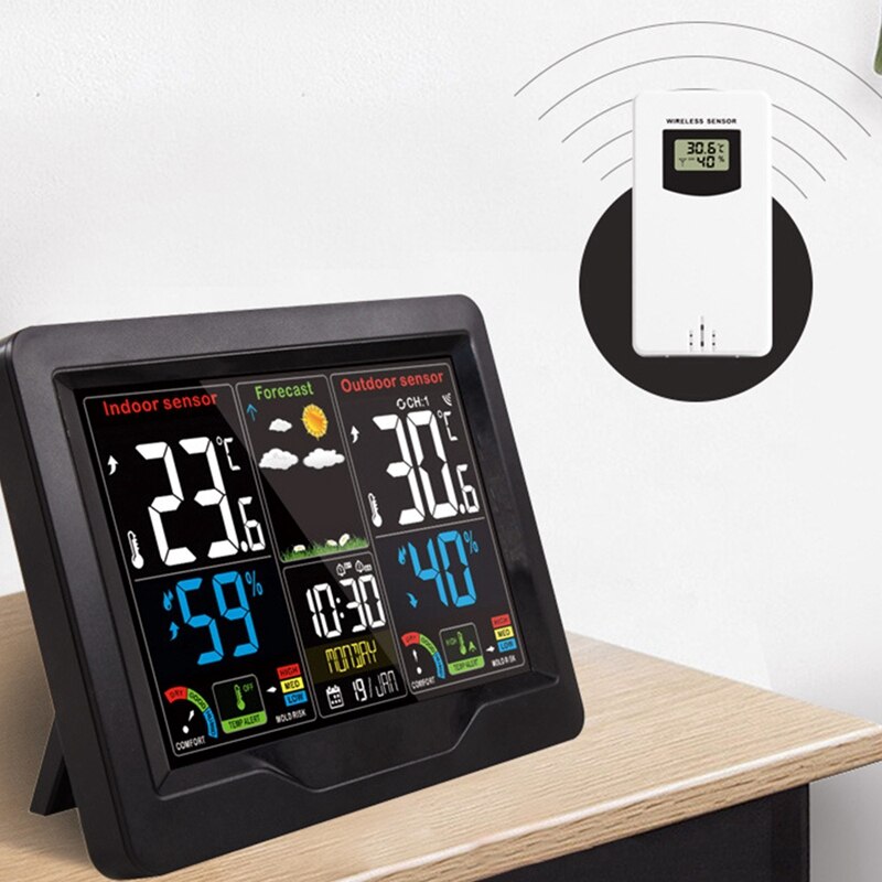 Weather Station with Outdoor Sensor,Wireless Weather Station,Digital Thermometer with Digital Alarm Clock,Hygrometer