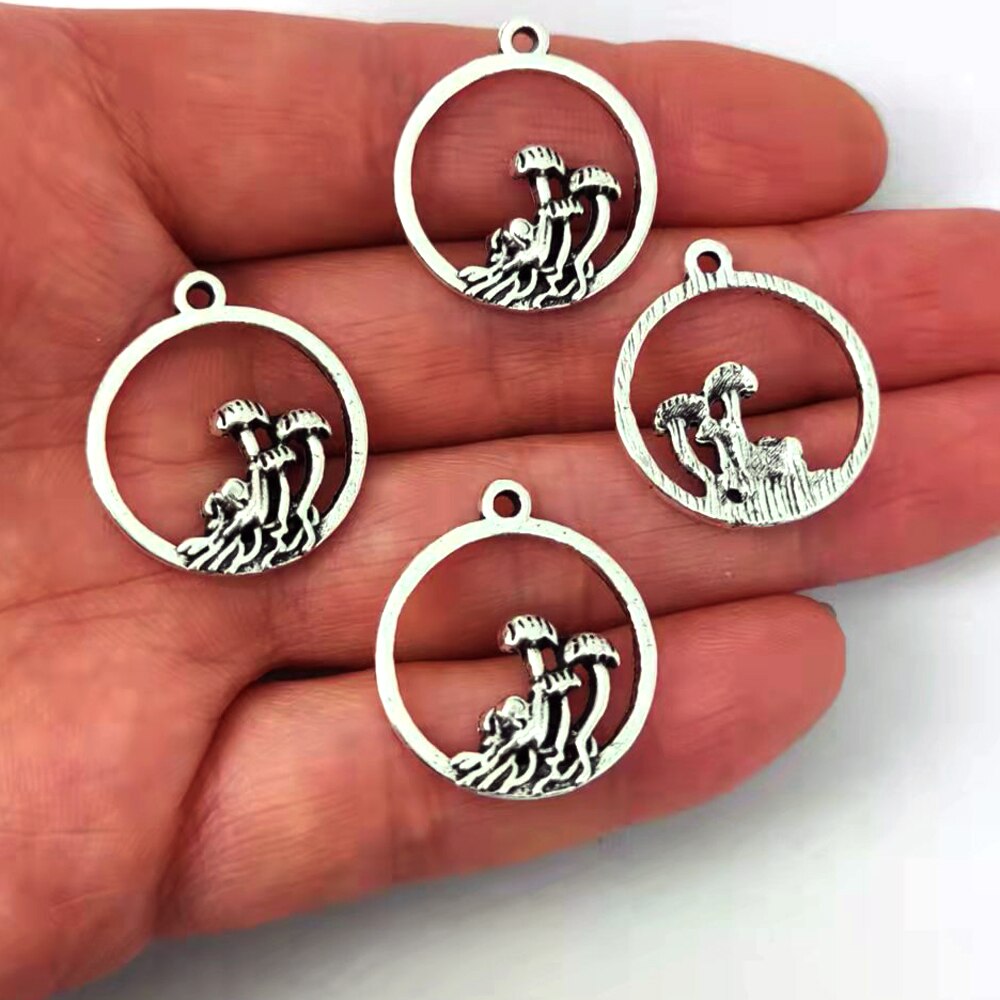 5 uds lindo tres setas bosque colgante encanto joyería de setas fantasía elfos encantos de hadas bosque para DIY mujeres hombre Accesorios: PLATEADO