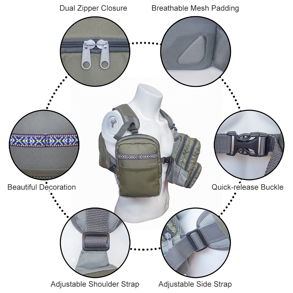 Multi-Pockets Fly Fishing Vest Durable Waist Coat Outdoor Fishing Chest Vest Pack Backpack