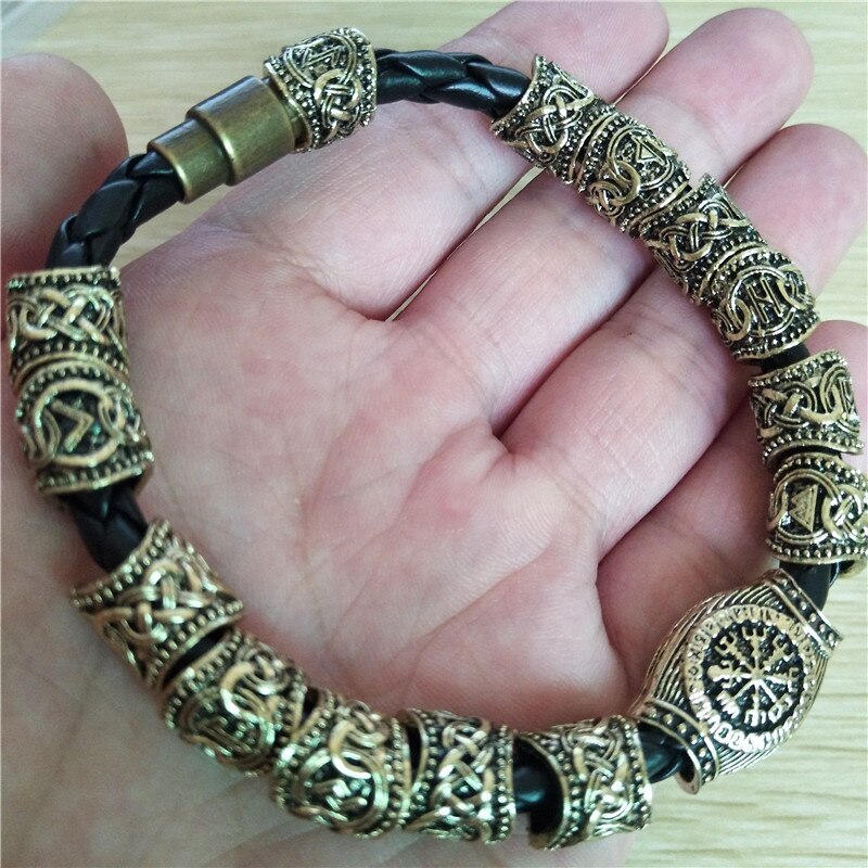 Nostalgi vikings accessoarer run runor pärlor gör-det-själv smycken herr dam viking armband dekoration armband med berlock pärlor: 23cm brons