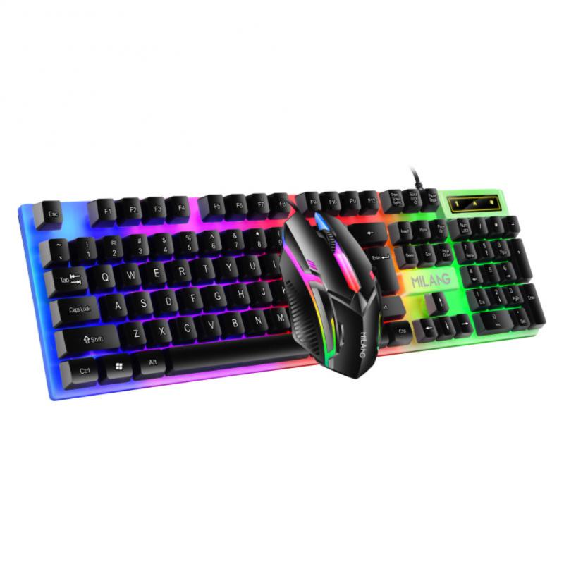 Kabelgebundene Tastatur und Maus mit Regenbogen-Hintergrundbeleuchtung, schwimmende Tastenkappe, stark, verschleißfest, angenehmes Gefühl für das Geschäftsbüro: Black