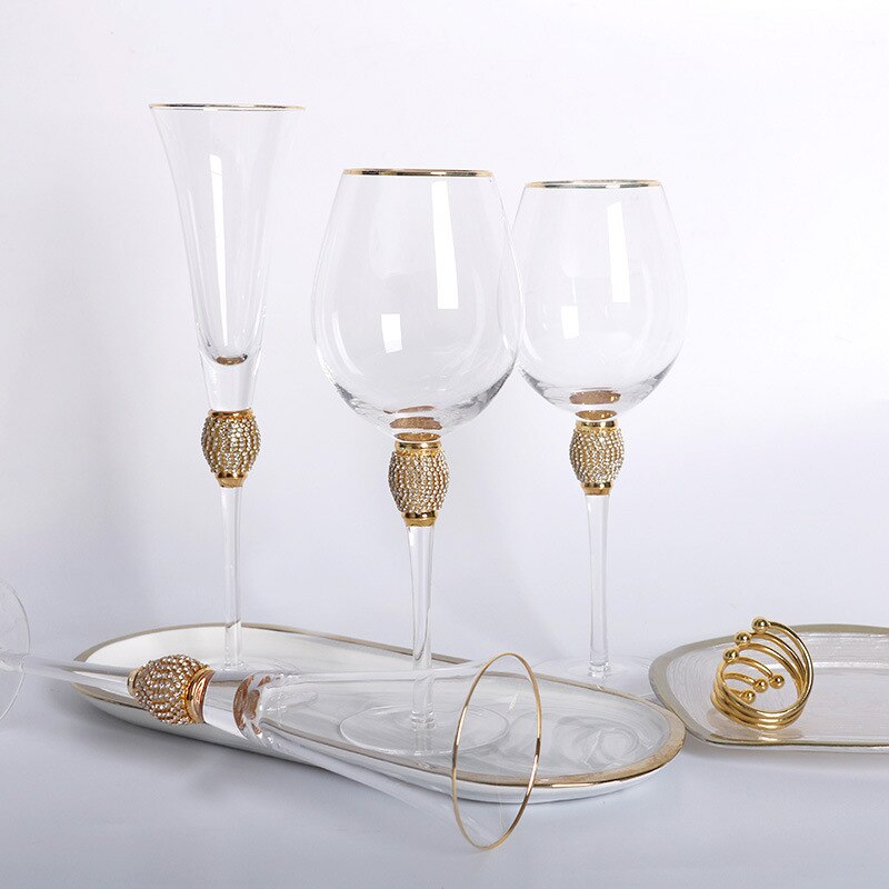 Copa de lujo de 200-600ml, copa de champán hecha a mano con diamantes incrustados, de vacaciones, copa de vidrio de vino tinto