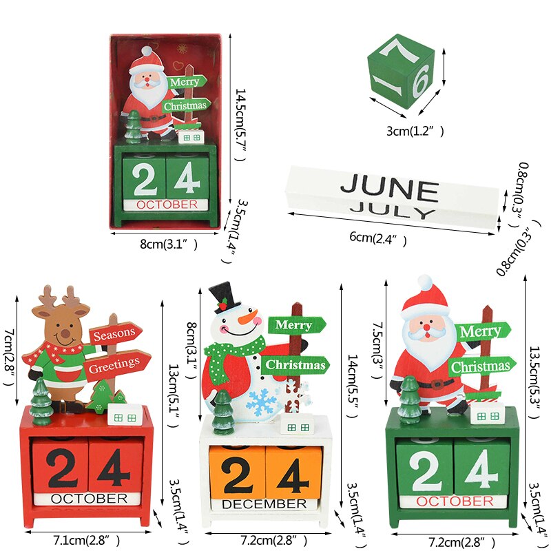 Christmas Wooden Craft Santa Claus Snowman Elk Christmas Advent Calendar With Painted Blocks Countdown Christmas Decoration