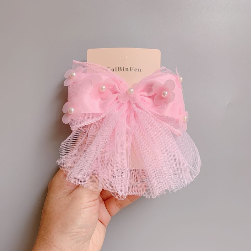 Kinderen Haar Accessoires Grote Haarspeld Mesh Boog Knoop Vier Blad Bloem Half Parel