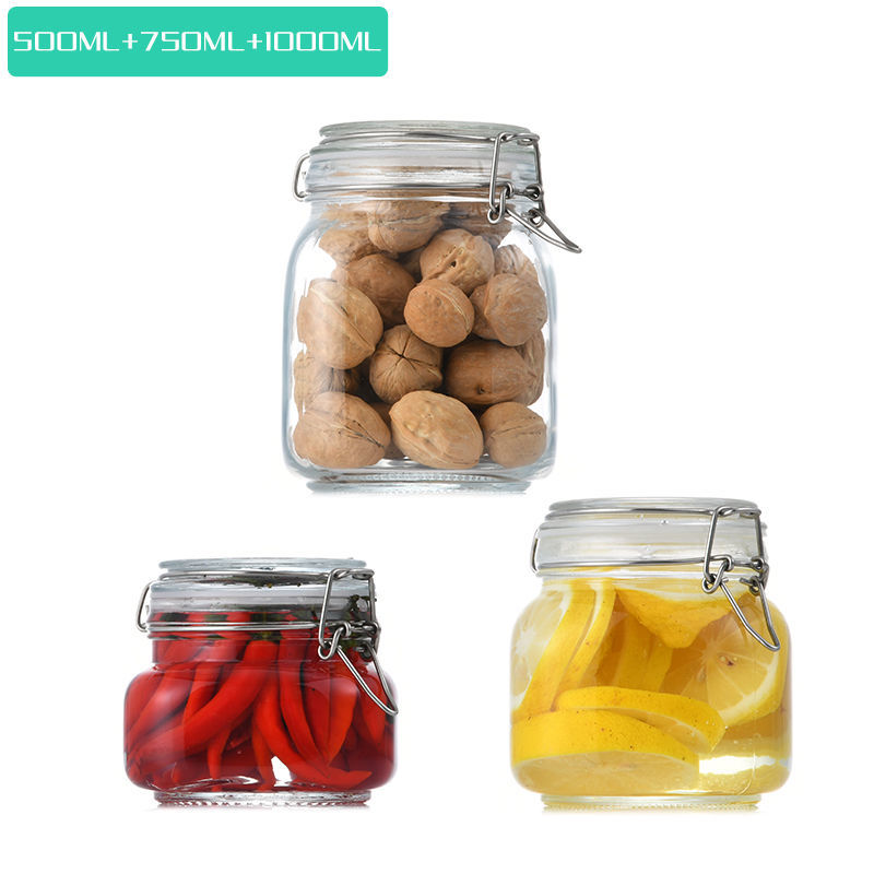 Botella de vidrio sellada para cocina, tarro de almacenamiento para alimentos, pepinillo, fruta enlatada, transparente, boca grande, para el hogar: Plata