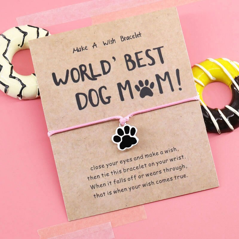 World's Best Dog Mum Bracelet Dog Cat Paw Charm Red Rope Thread String Bracelet Dog Jewelry for Dog Mum Dog Lover: Pink