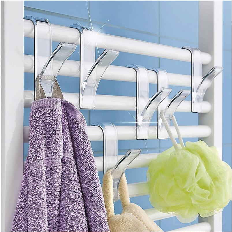 Küche Badezimmer KleiderbüGel Clips Lagerung Gestelle Weiß Aufhänger für Beheizte Handtuch Heizkörper Schiene Kleidung Schal Aufhänger Halfter: transparent 4 Stck