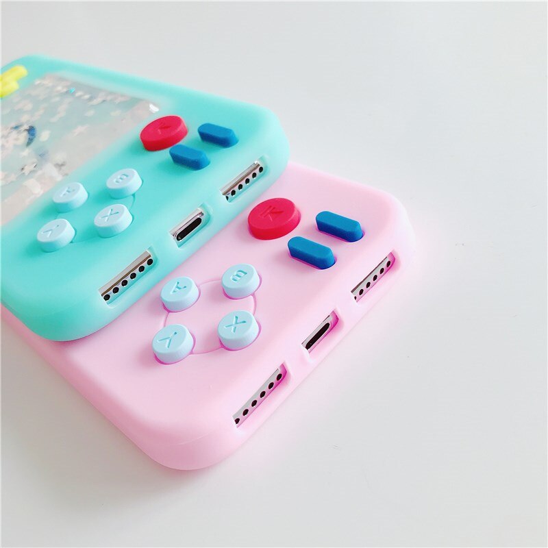 Leuke Smiley Game Machine Dynamische Liquid Quicksand Siliconen Voor iphone case Voor iphone Xs Xr 7 8 Plus game machine telefoon Cover