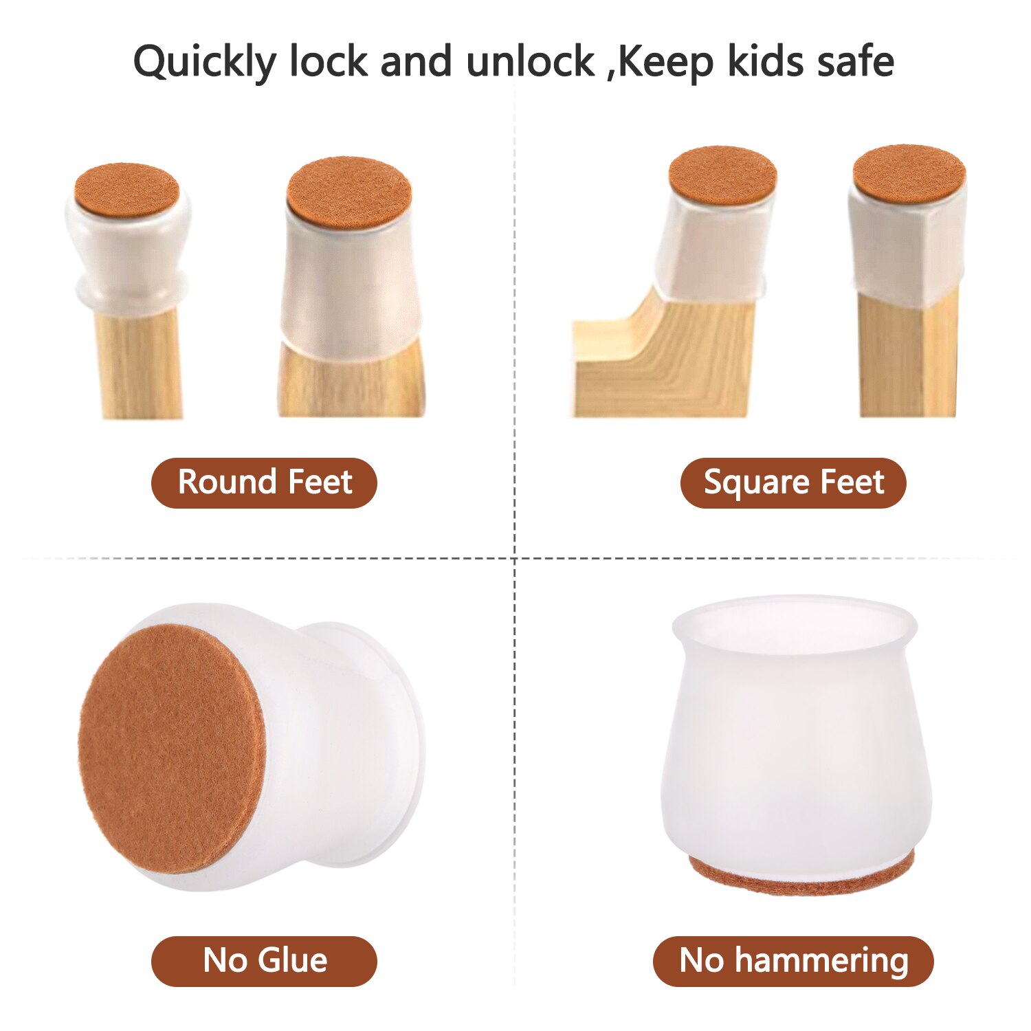 16Pcs Meubels Stoelpoot Caps Met Vilt Rubber Voeten Protector Tafel Voeten Cover Floor Protector Antislip Bureau stoel Pad Mat Caps