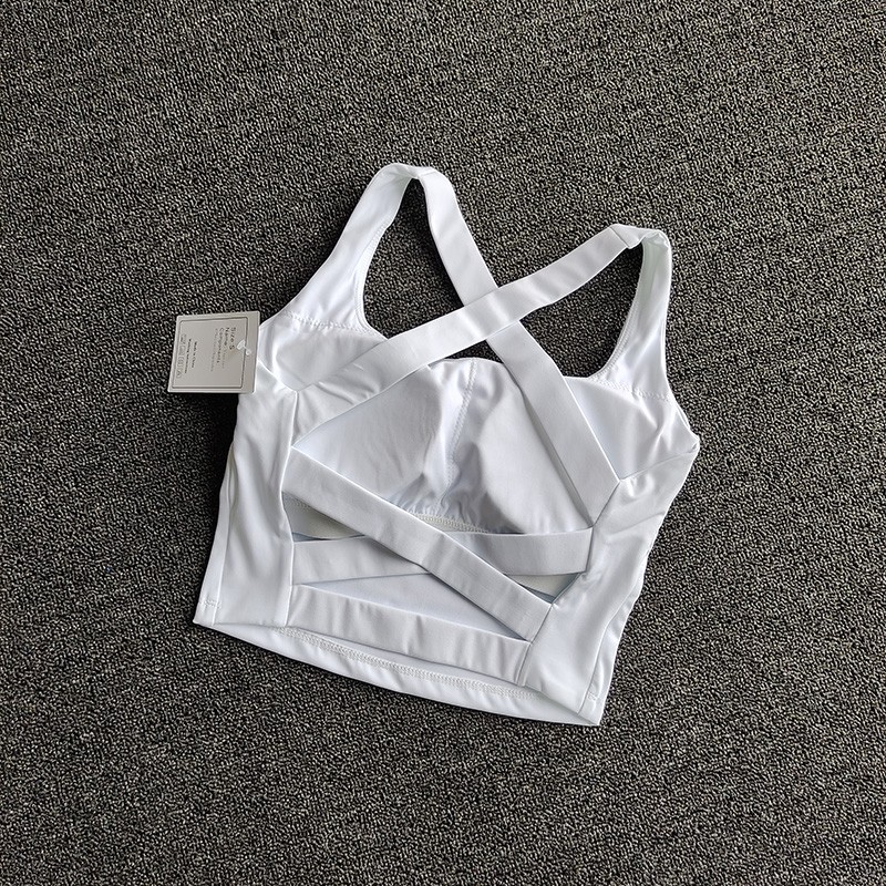 Sujetador deportivo con tiras cruzadas para mujer, Sujetador deportivo sin costuras de alto impacto, Top Sexy para Yoga y Fitness, ropa interior deportiva, sujetador de realce, Top deportivo para mujer: M / Blanco