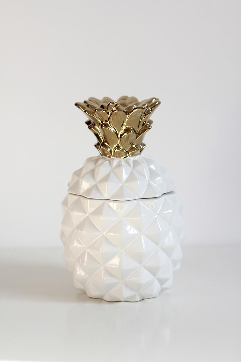 Pineapple Food Ceramic Storage Jar White/green: white