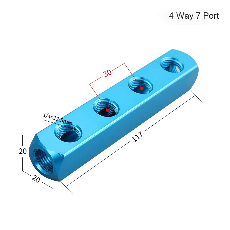 Air Manifold Distributor 1/4" PT Thread Port 2 3 4 5 6 7 8 9 Way Pneumatic Quick Plug In Connector Hose Aluminum Block Splitter: 4 Way 7 Port