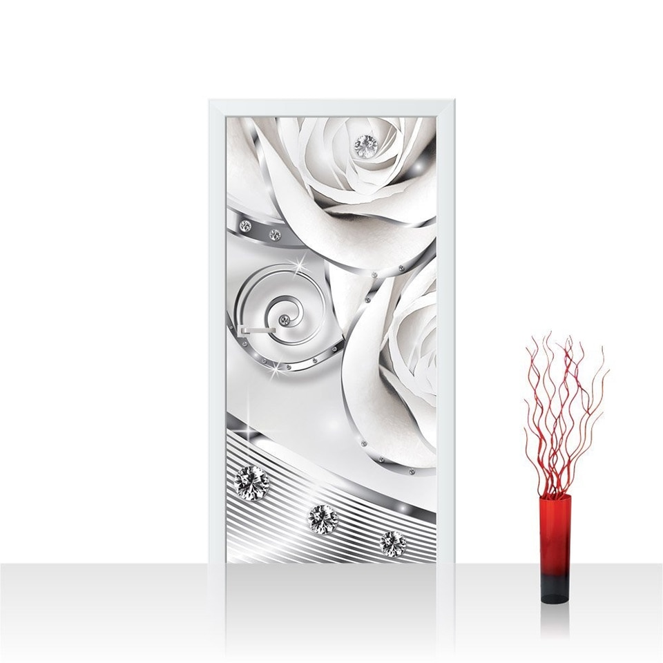 Tapet til dører linje blomst diamant klistremerker på døren selvklebende gjør-det-selv kunst hjemmeinnredning veggmaleri garderobe renovering dekal