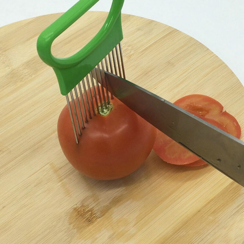 1pc ruostumatonta terästä sipuli leikkuri sipuli haarukka hedelmä vihannekset silppurit viipalointi tomaatti leikkuri veitsi leikkaus turvallinen apu keittiötyökalu
