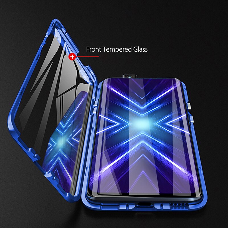 Caso magnético para huawei honor 9x STK-LX1 global 6.59 "capa de telefone de vidro temperado lado duplo em honor9x honor9x premium coque