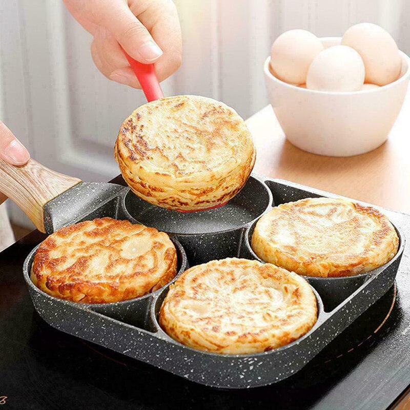 4-Gat Omelet Pan Voor Burger Eieren Ham Pannenkoek Maker Braadpannen Non-stick Geen Olie-rook Ontbijt Grill Wok Kookpot