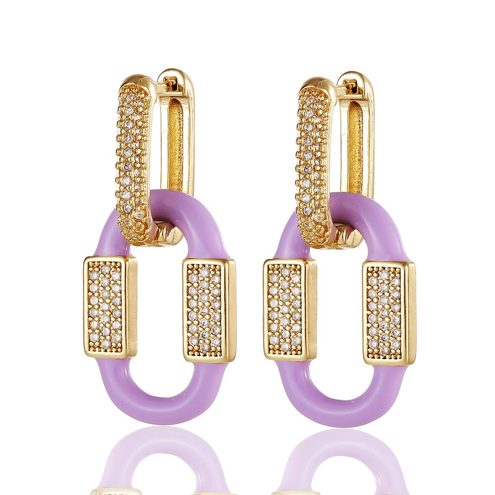 Y2K-pendientes de aro esmaltados para mujer, aretes de gota geométricos, joyería de la amistad, , 2022: Purple