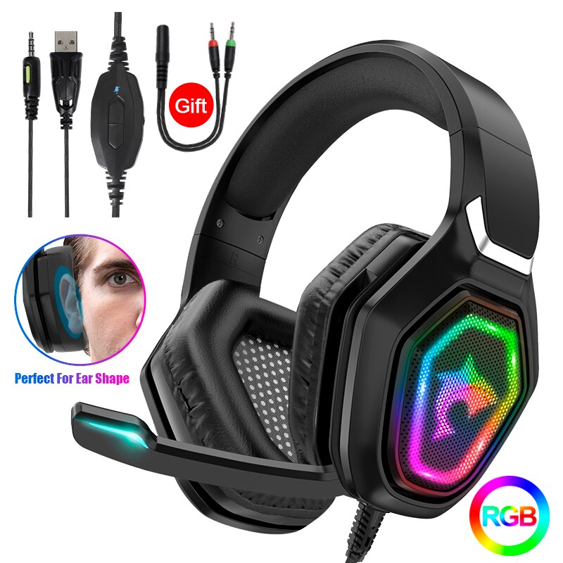 Noise reduction Headset Gamer With HD Microphone RGB Light 7.1 Surround sound USB+3.5MM Plug Wired headset For laptop/PS4/xbox