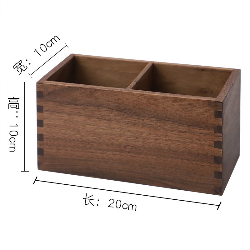 Nature Walnut Wood Pen Holder Desk Writing Stationary Organizer Wooden Writing Materials Holder Office School Supplies: Black walnut double