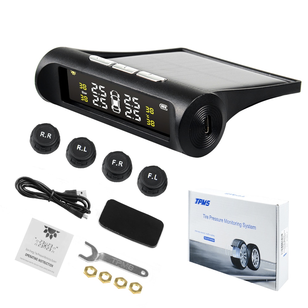 High Technology Solar Smart Car TPMS Tire Pressure Monitoring System Digital LCD Display Auto Security Alarm Systems 4 Sensors