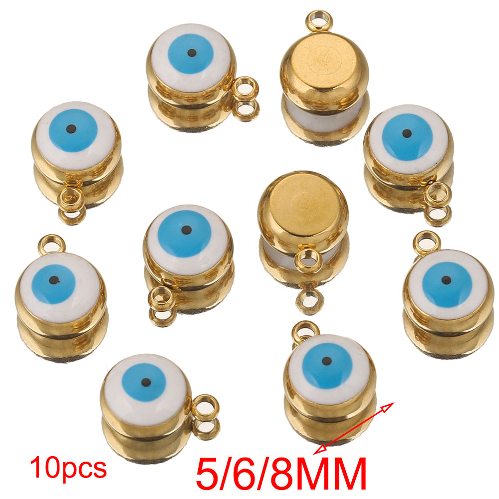 10 pz 5 6 8mm in Acciaio Inox Rotondo Smalto Cielo Blu Bianco il male occhio Pendenti e Ciondoli per la Produzione di Gioielli Risultati Orecchino Braccialetto tutto'ingrosso: L / verde
