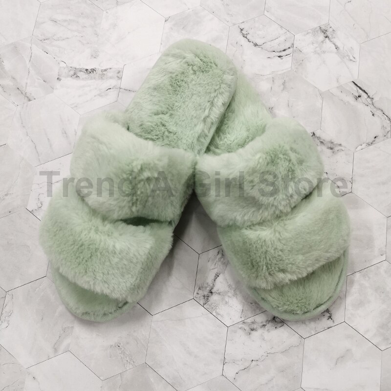 Femmes moelleux hiver pantoufles solide croix en peluche bout ouvert diapositives doux plat femme chaussures fausse fourrure pantoufle maison chaussures